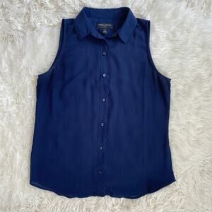 Banana Republic Sleeveless Collared Scalloped Tank in Navy, size Petite Small